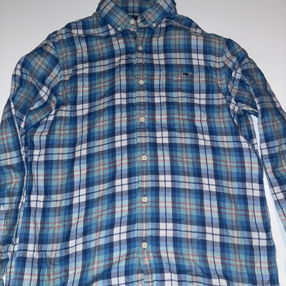 Vineyard Vines Blue and White Plaid Button Down Shirt